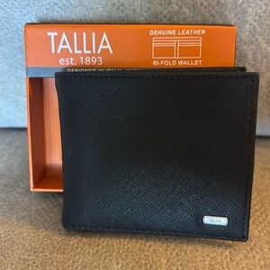 Tallia Mens Genuine Leather black Bi-Fold wallet. Designed in Italy